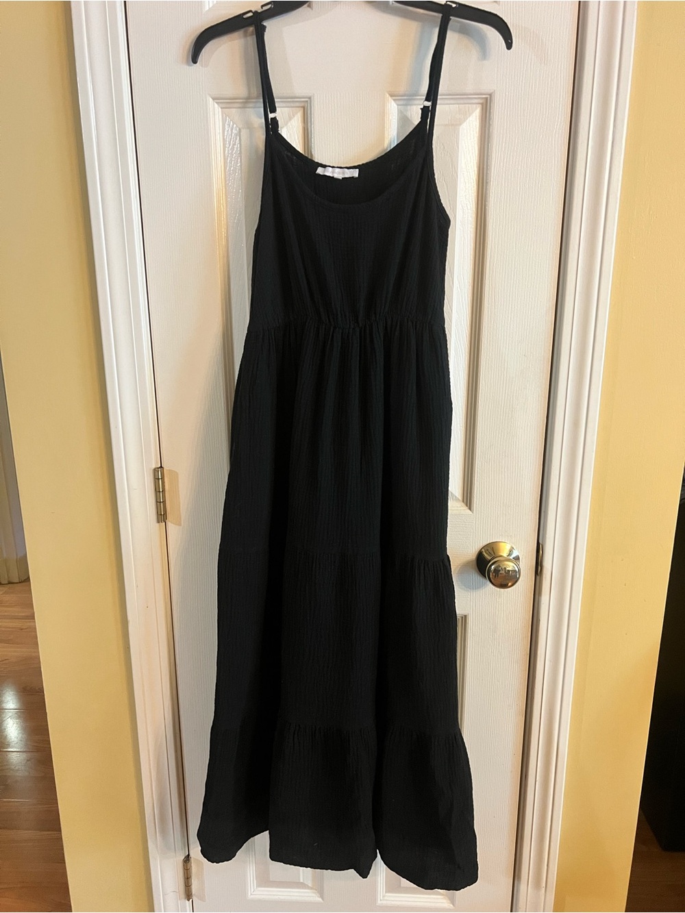 Olivaceous Black Tiered Maxi Spaghetti-Strap Dress